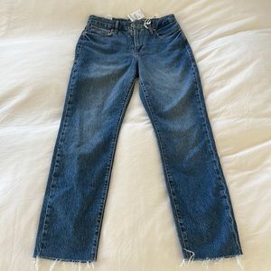 High waisted distressed straight jeans